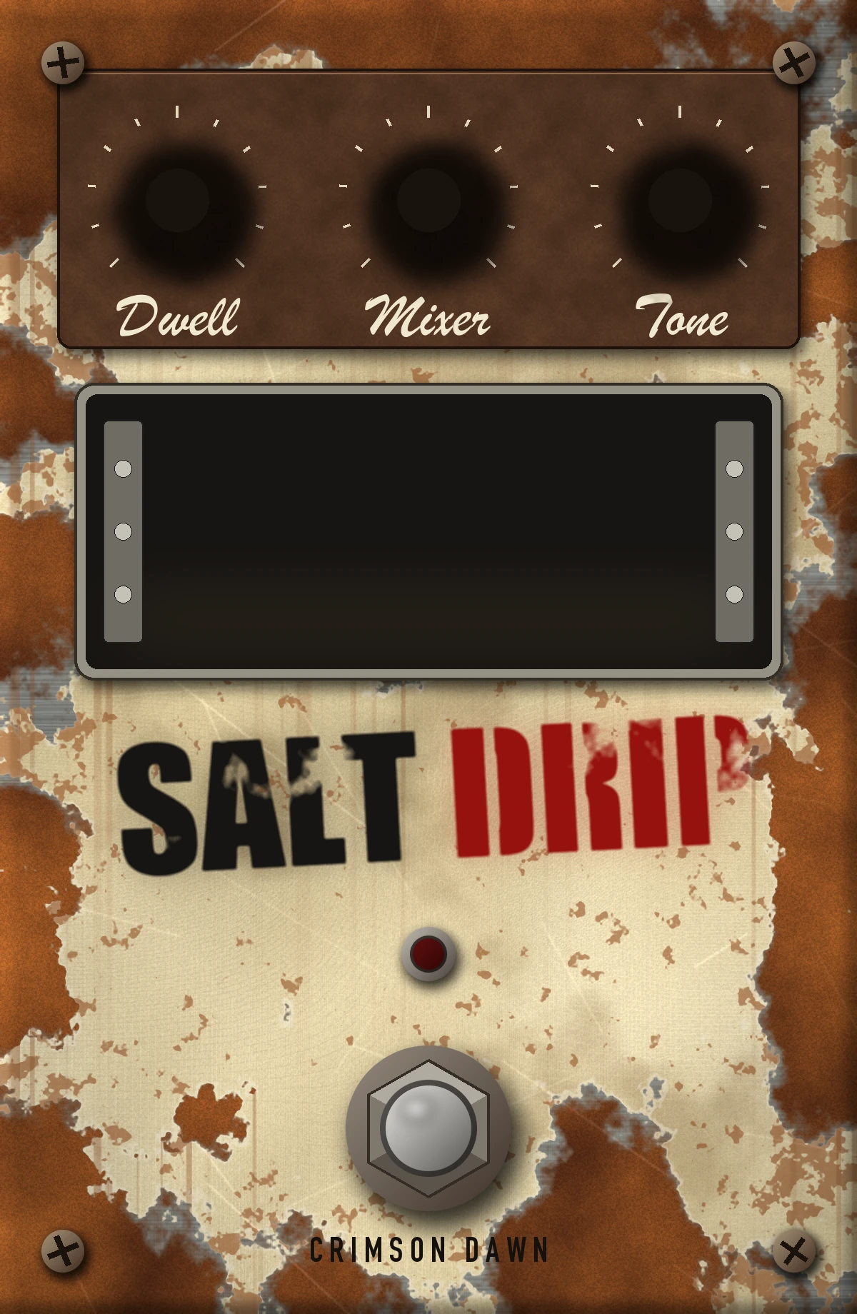 Salt Drip: pedal de lata creme comida de maresia, com painel marrom de três botões, um tanque aberto com três molas e um botão de pé cromado